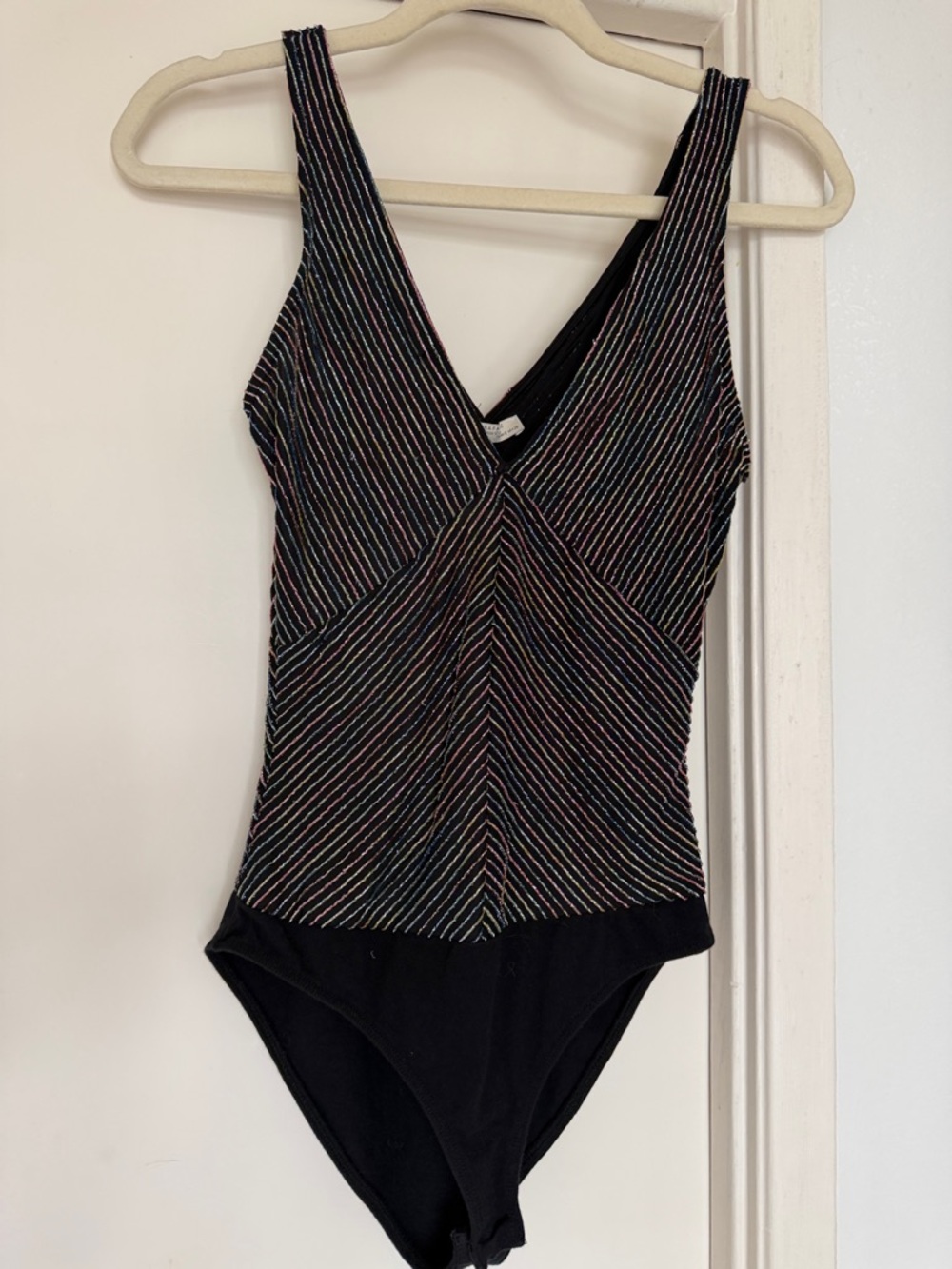 Zara Black Bodysuit with Multicolor Metallic Stripes
